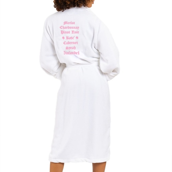 Wine List Plush Embroidered Robe | Cozy Luxe Lounge Bathrobe Gift White & Pink - Picture 8 of 9